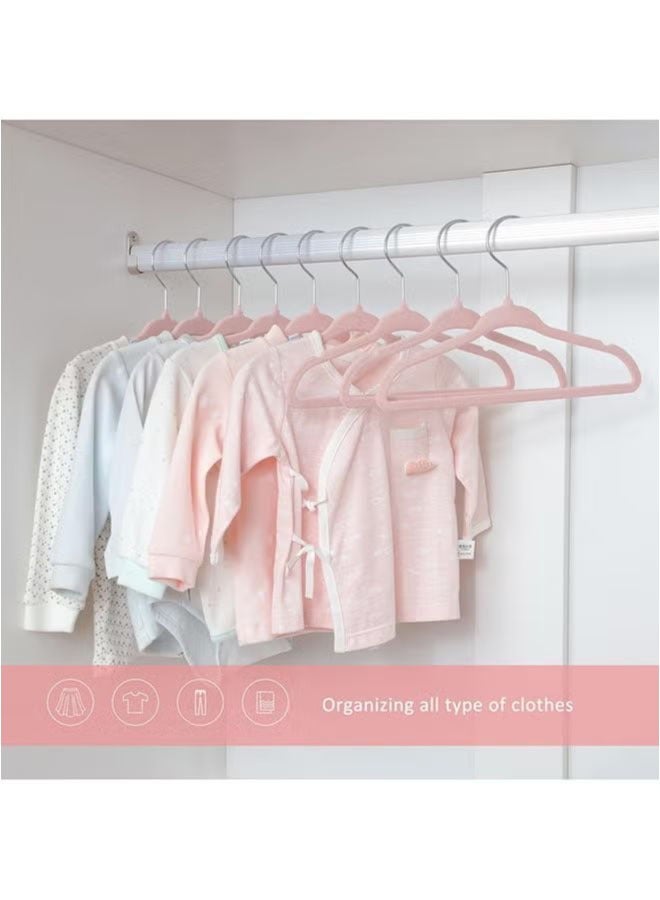BLOOMING TIME 100 Pieces Can Be Rotated 360 Degrees Flocking Non-slip Hangers Thickened Load-bearing Design Space-saving Wardrobe Storage, Pink - Image 5