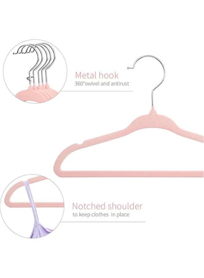 BLOOMING TIME 100 Pieces Can Be Rotated 360 Degrees Flocking Non-slip Hangers Thickened Load-bearing Design Space-saving Wardrobe Storage, Pink - Image 3
