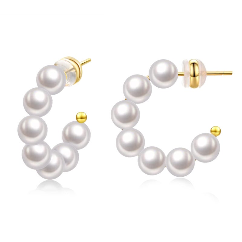 MOROTOLE Pearl Hoop Earrings Small Pearls Earring Lightweight Open Large Circle Round Jewelry Birthday Gift Pearl Hoop Earrings for Women - Image 1