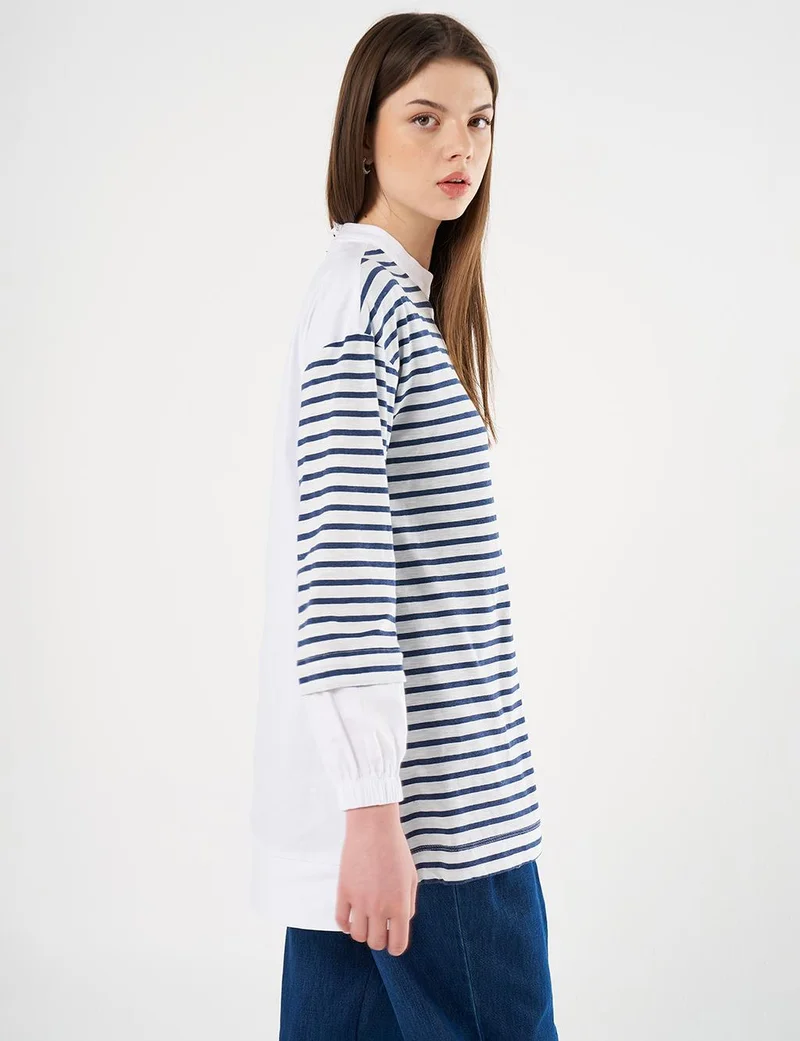Kayra Beaded Embroidered Knit Tunic Navy