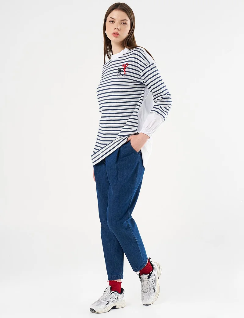 Kayra Beaded Embroidered Knit Tunic Navy