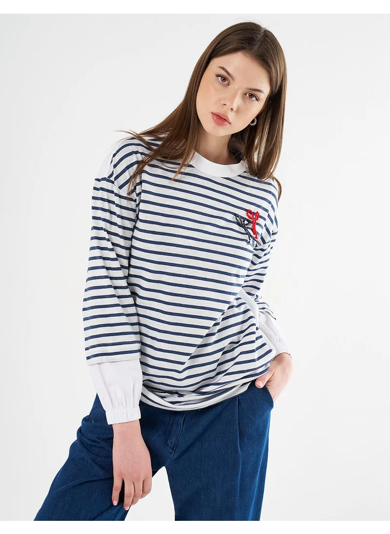Kayra Beaded Embroidered Knit Tunic Navy