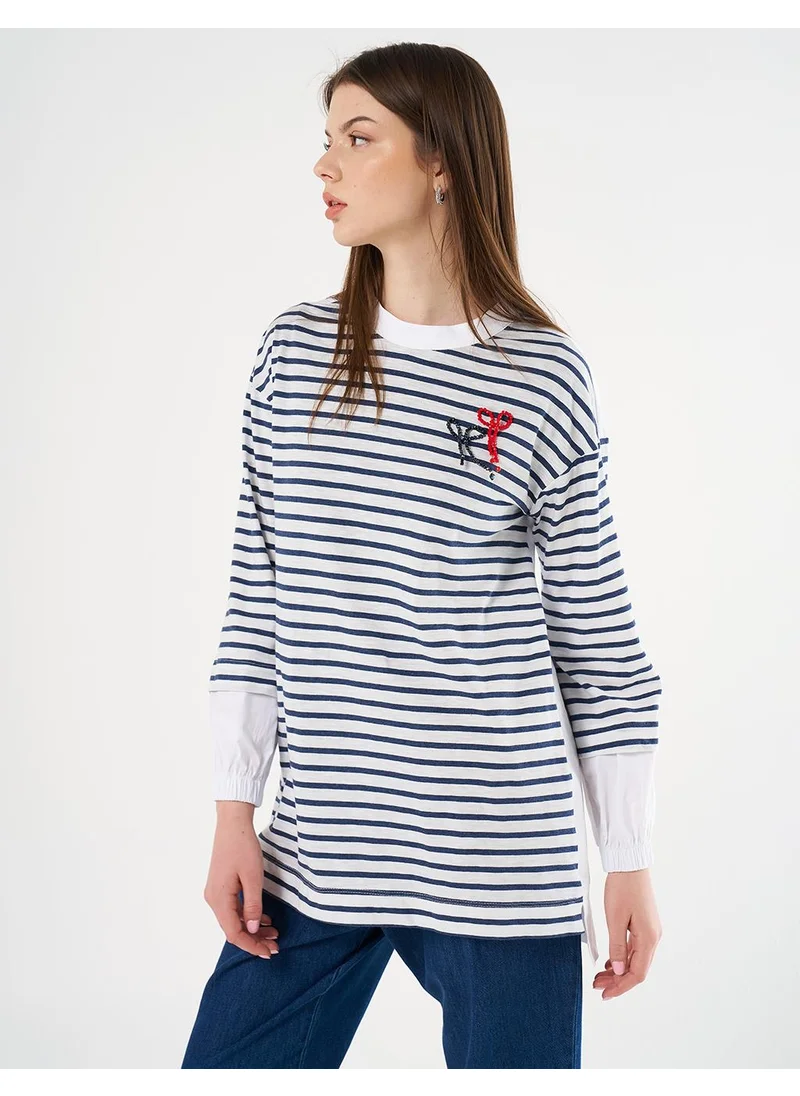 Kayra Beaded Embroidered Knit Tunic Navy