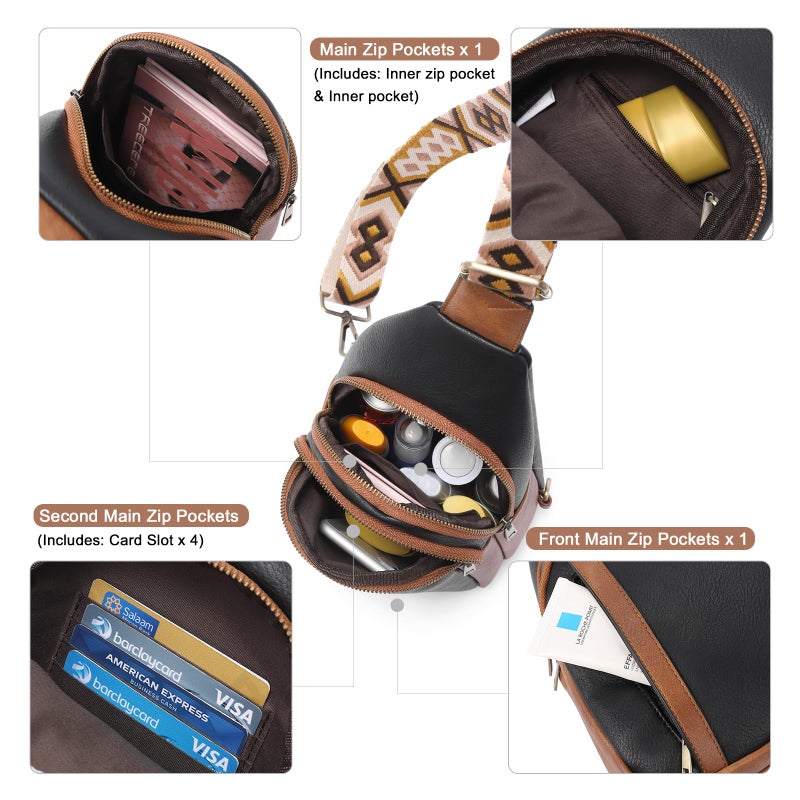 CLUCI Crossbody Bags for Women Leather Sling bag for Women Cross Body Bag Sling Backpack Crossbody Chest Bag Casual Daypack - Image 3