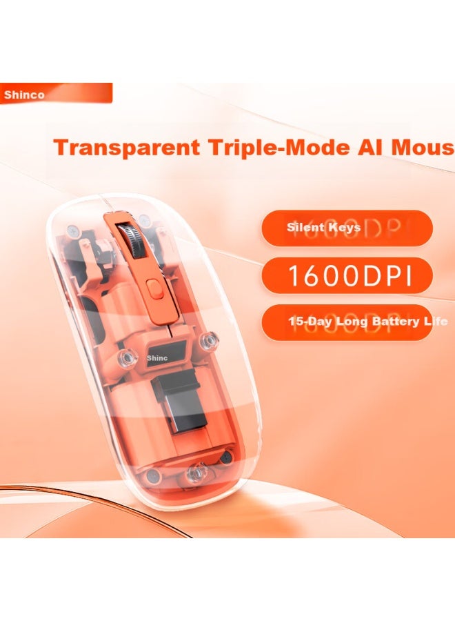 Shinco Ai Smart Wireless Mouse Bluetooth Mouse Office Three-mode Transparent Mouse Ergonomic Rechargeable Long Battery Life Orange M2 - Image 1