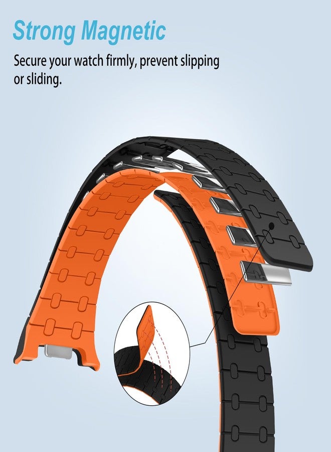 Amizee Sport Band Compatible with Samsung Galaxy Watch 8 40mm 44mm/Watch 8 Classic for Men Women, Magnetic Silicone Bracelet Replacement for Galaxy Watch 8, Black/Orange - Image 4