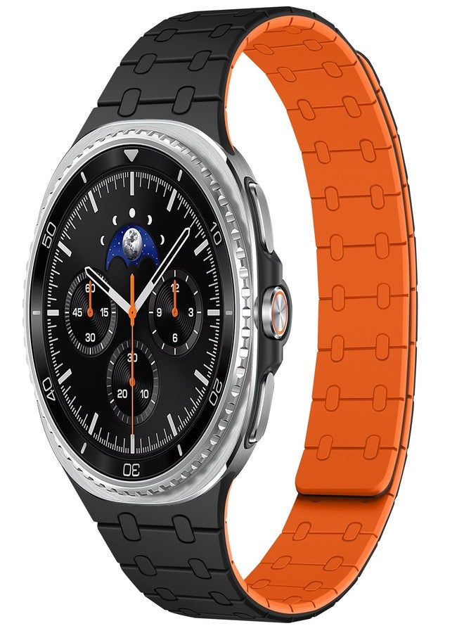 Amizee Sport Band Compatible with Samsung Galaxy Watch 8 40mm 44mm/Watch 8 Classic for Men Women, Magnetic Silicone Bracelet Replacement for Galaxy Watch 8, Black/Orange - Image 1