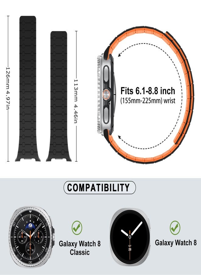 Amizee Sport Band Compatible with Samsung Galaxy Watch 8 40mm 44mm/Watch 8 Classic for Men Women, Magnetic Silicone Bracelet Replacement for Galaxy Watch 8, Black/Orange - Image 5