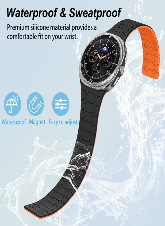 Amizee Sport Band Compatible with Samsung Galaxy Watch 8 40mm 44mm/Watch 8 Classic for Men Women, Magnetic Silicone Bracelet Replacement for Galaxy Watch 8, Black/Orange - Image 3