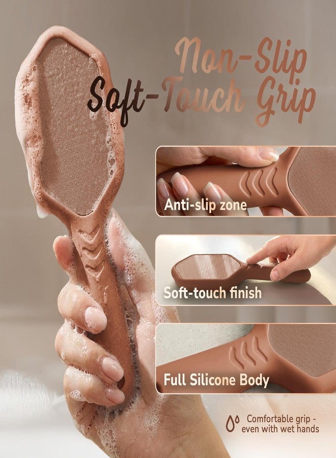 SILKLE Nano Glass Foot File - Silicone Foot Callus Remover for Feet and Cracked Heels - Heel Scraper for Dead Skin - Ergonomic Foot Scrubber & Exfoliator for Shower with Non-Slip Grip - Brown - Image 4