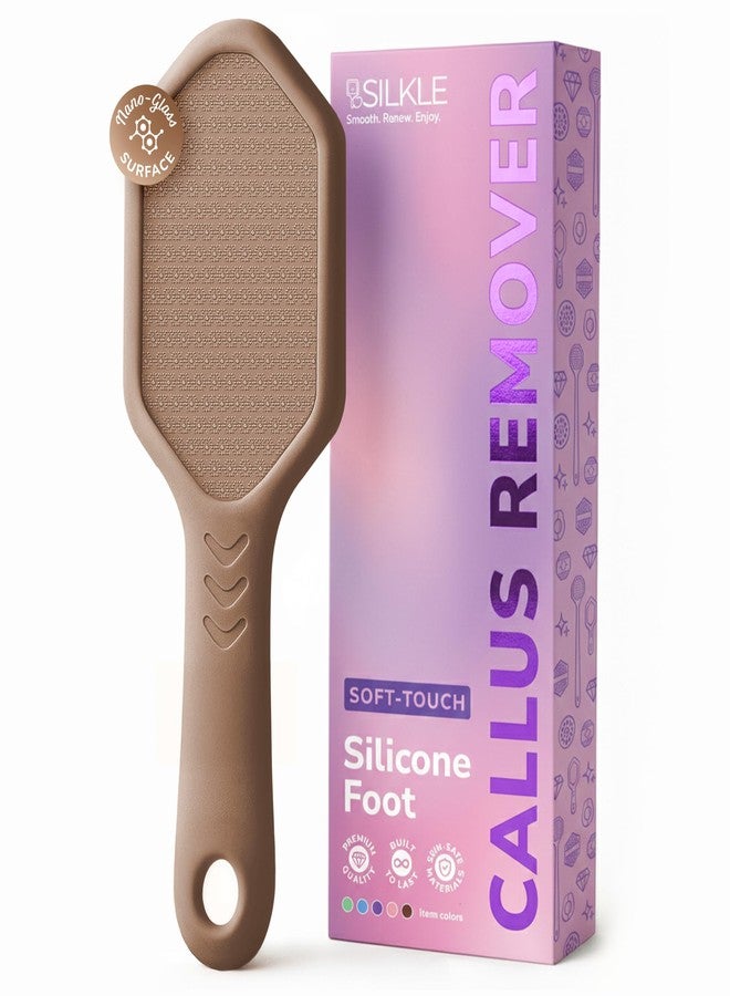 SILKLE Nano Glass Foot File - Silicone Foot Callus Remover for Feet and Cracked Heels - Heel Scraper for Dead Skin - Ergonomic Foot Scrubber & Exfoliator for Shower with Non-Slip Grip - Brown - Image 1