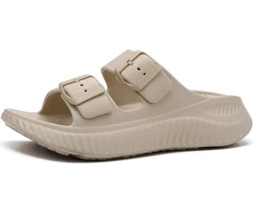 KuaiLu Womens Recovery Sandals Comfortable Plantar Fasciitis Arch Support Ladies Orthopedic Sport Slides Open Toe Slip On Thick Athletic Cushion Slippers Summer Pool Beach Walking Shoes Beige Size 6 - Image 1