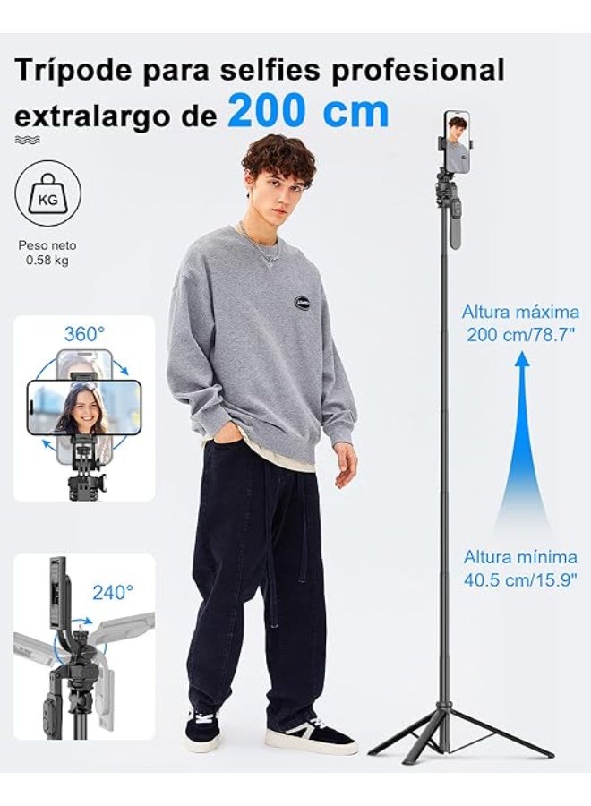 Professional Cell Phone Tripod & Anti-shake Selfie Stick - 200CM Extendable Height, Remote Control & Video Light - Versatile for iPhone/Android/GoPro - Image 2