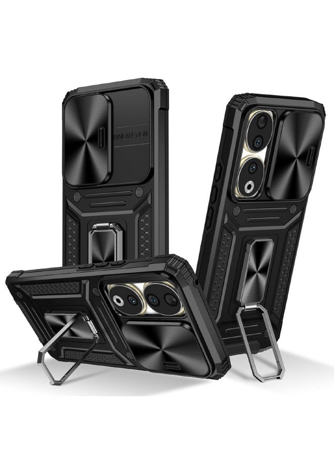 RUGGED SHIELD Honor 90 Case, with Slide Camera Cover, Built-in 360° Rotate Ring Kickstand, Heavy Duty Shockproof Protective Case for Honor 90 (6.7"), Black  - Image 1