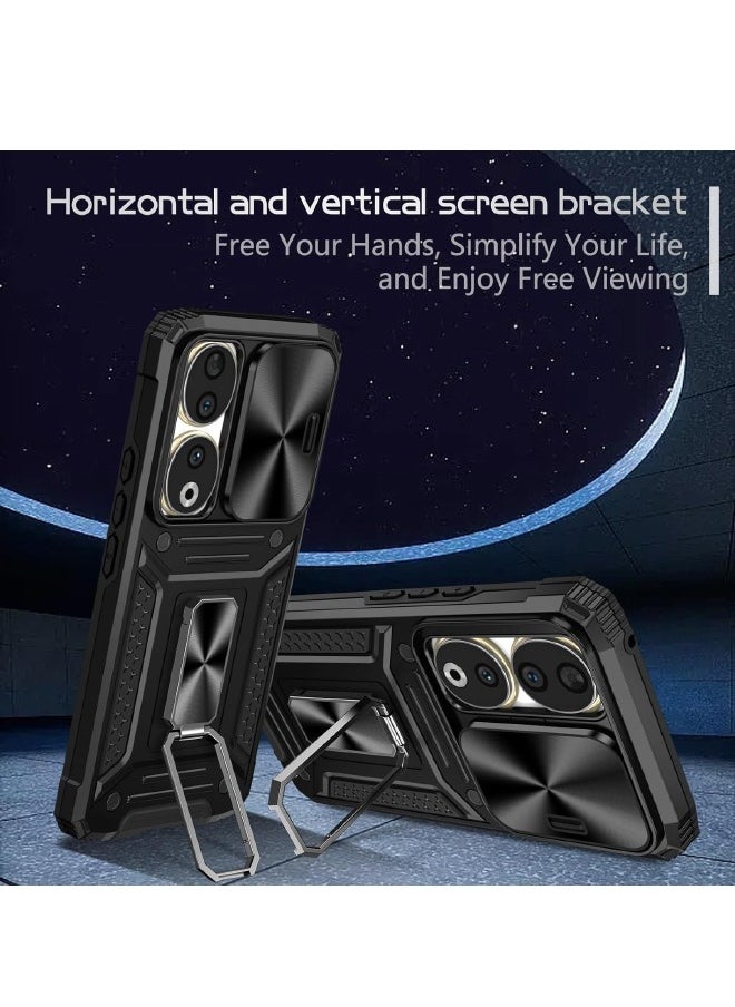 RUGGED SHIELD Honor 90 Case, with Slide Camera Cover, Built-in 360° Rotate Ring Kickstand, Heavy Duty Shockproof Protective Case for Honor 90 (6.7"), Black  - Image 5