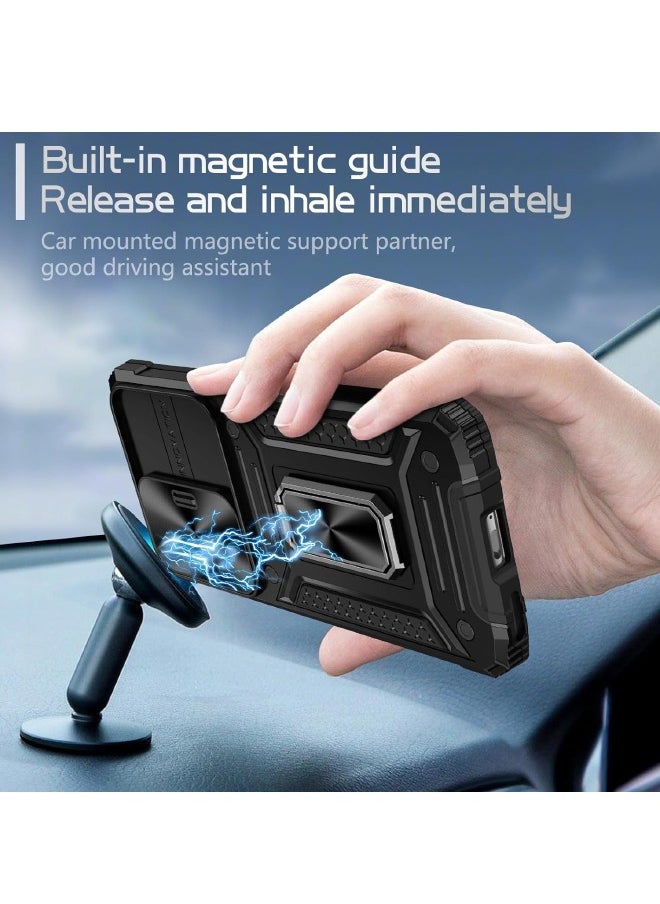RUGGED SHIELD Honor 90 Case, with Slide Camera Cover, Built-in 360° Rotate Ring Kickstand, Heavy Duty Shockproof Protective Case for Honor 90 (6.7"), Black  - Image 2