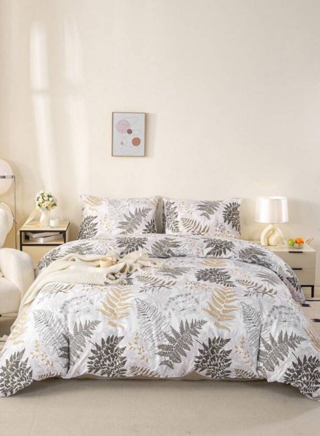 LUNA Home Queen size 6 pieces duvet cover set with grey leaf pattern. - Image 1