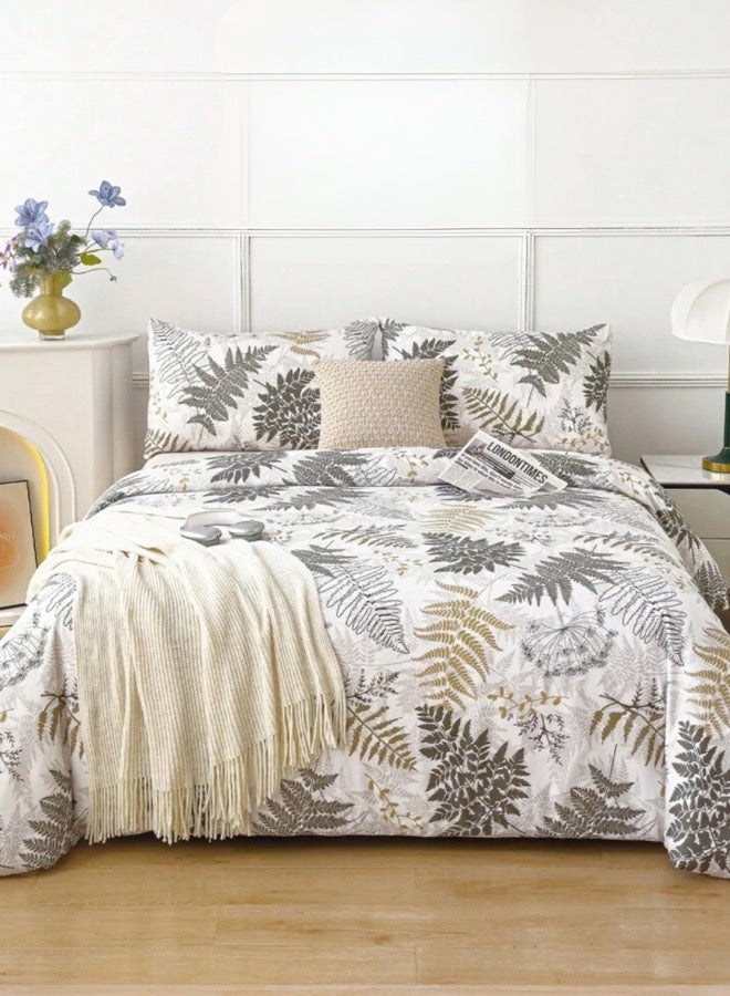 LUNA Home Queen size 6 pieces duvet cover set with grey leaf pattern. - Image 2