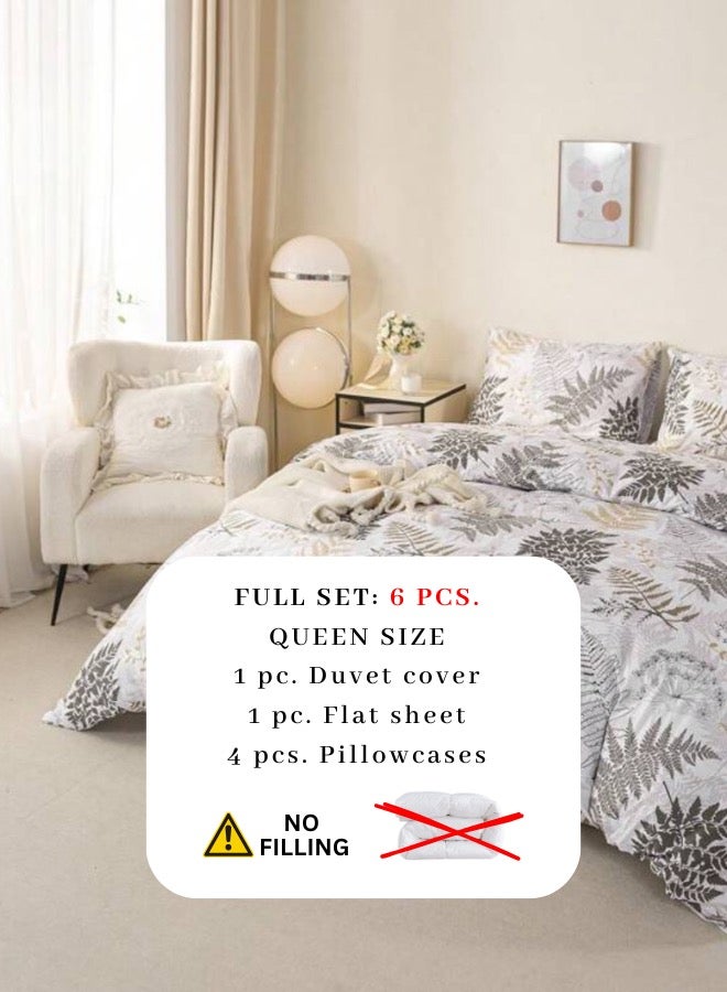 LUNA Home Queen size 6 pieces duvet cover set with grey leaf pattern. - Image 4