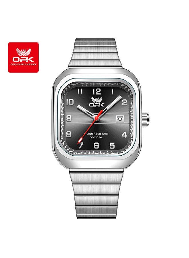 او بي كي ساعة OPK، ساعة كوارتز أنيقة وعملية، مقاومة للماء بتقويم واحد، للرجال - سوار فولاذي 6040 أسود، مينا سوداء. - Image 1