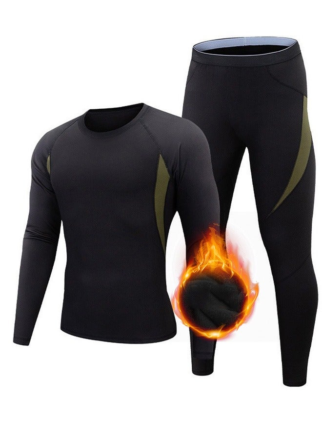 Beauenty Men's Thermal Underwear Set Fleece Sweat Quick Drying Base Layer Top and Long Johns Black for Outdoor Daily Wear - Image 1