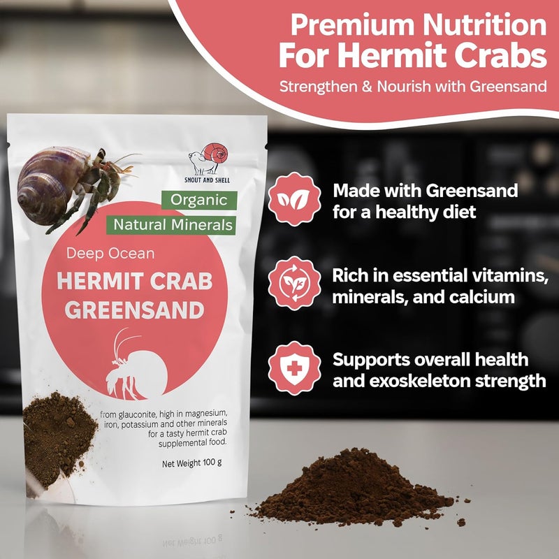 Snout and Shell Hermit Crab Greensand Supplement – Calcium and Trace Mineral Molting Support – Non-GMO, Auto Feeder Friendly, Inert Powder Formula – Natural, USA-Sourced Nutrients – Compatible with All Crabitats - Image 2
