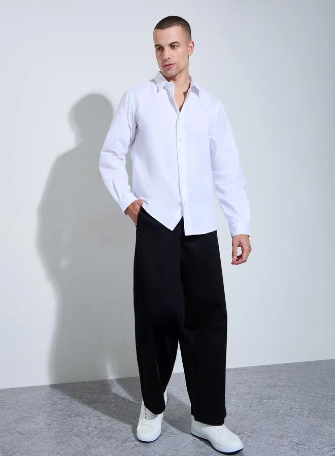 Styli Men White Solid Slim Fit Shirt