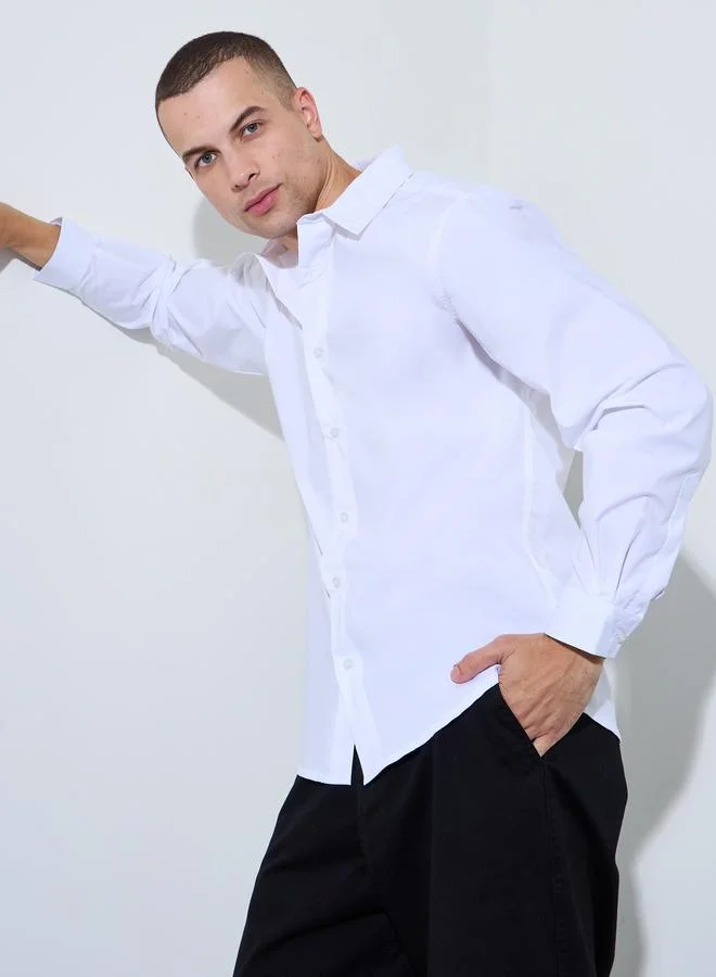 Styli Men White Solid Slim Fit Shirt
