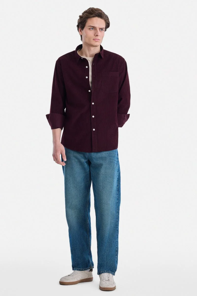 SNITCH Burgundy Textured Long Sleeve Regular Fit Luxe Shirt