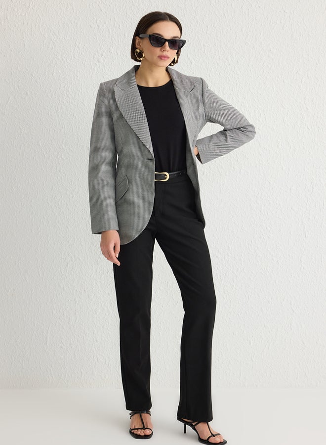 trendyol Black Houndstooth Patterned Fitted Premium Polyviscon Woven Blazer Jacket - Image 2