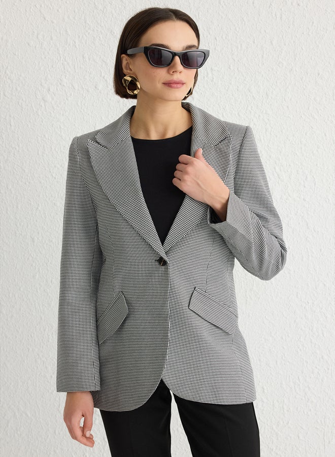 trendyol Black Houndstooth Patterned Fitted Premium Polyviscon Woven Blazer Jacket - Image 1