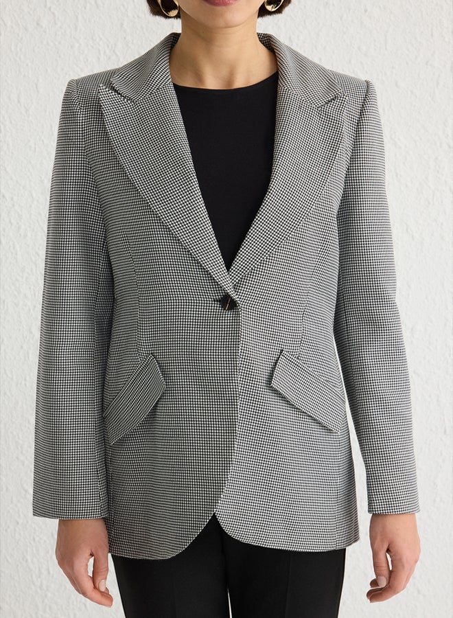 trendyol Black Houndstooth Patterned Fitted Premium Polyviscon Woven Blazer Jacket - Image 3