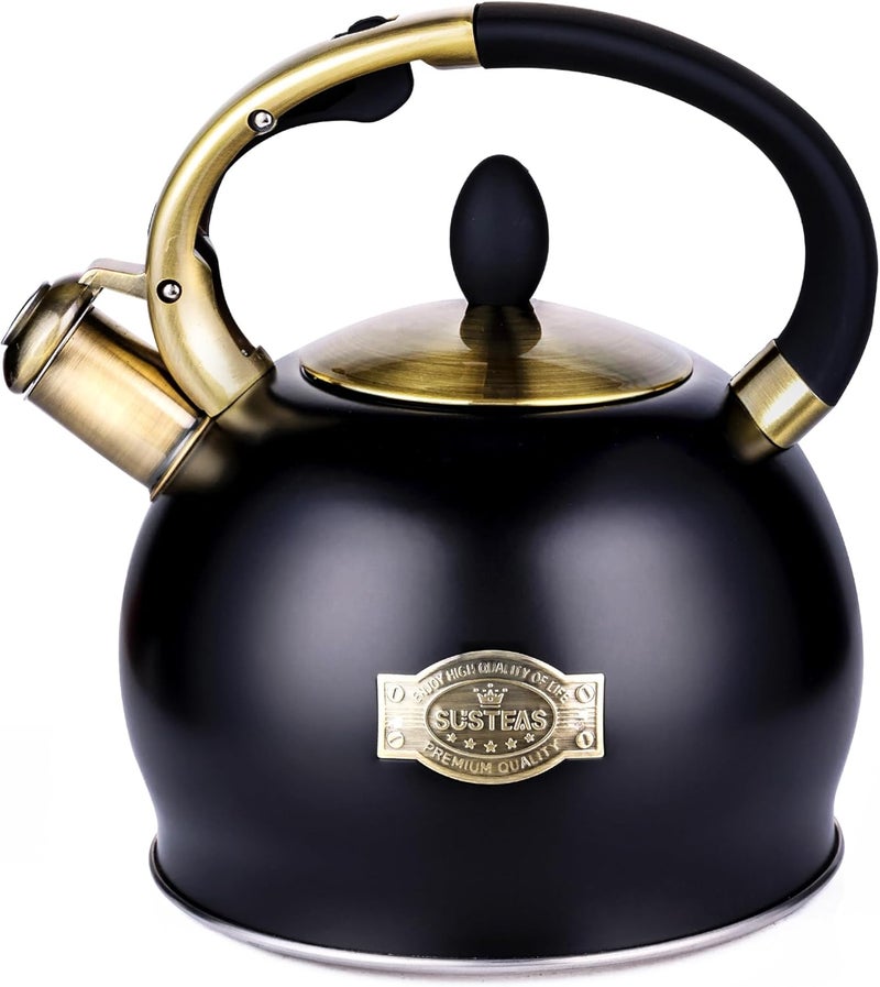 SUSTEAS Stove Top Whistling Tea Kettle - 2.64 Quart Stainless Steel Teapot with Ergonomic Handle and Silicone Mitt - Image 1