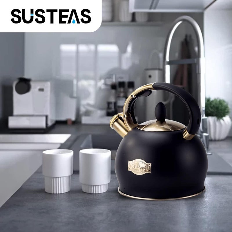 SUSTEAS Stove Top Whistling Tea Kettle - 2.64 Quart Stainless Steel Teapot with Ergonomic Handle and Silicone Mitt - Image 5