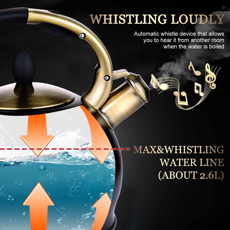 SUSTEAS Stove Top Whistling Tea Kettle - 2.64 Quart Stainless Steel Teapot with Ergonomic Handle and Silicone Mitt - Image 3