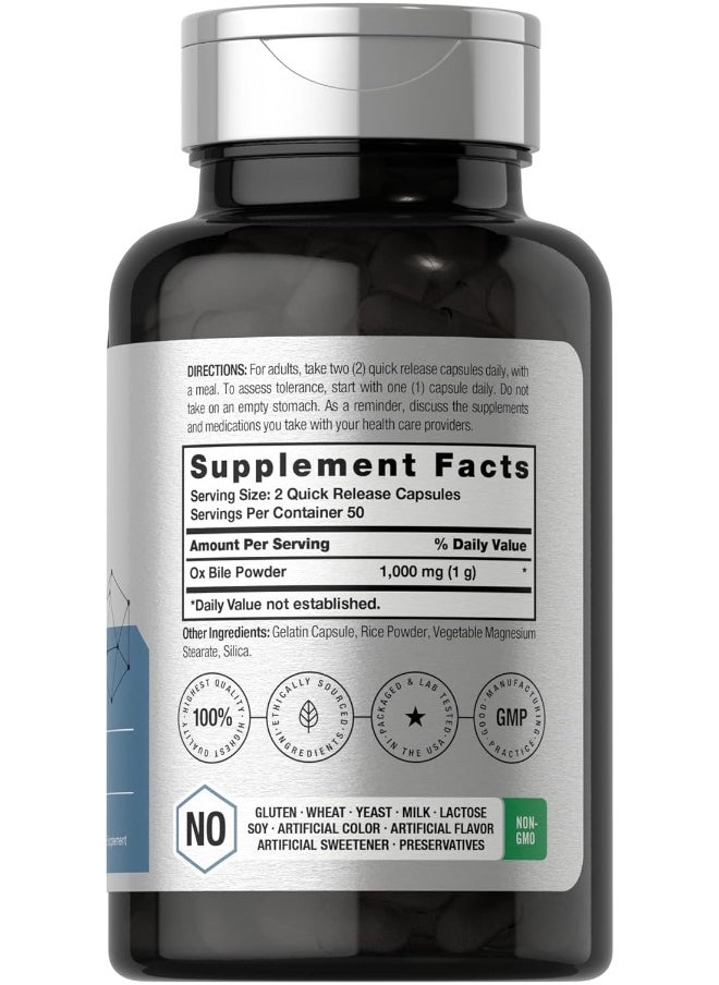 Horbaach Horbaach Ox Bile Non-GMO & Gluten Free Digestive Enzymes Supplement Made of Purified Bile Salts for Gallbladder - 1000 mg, 100 Capsules  - Image 2