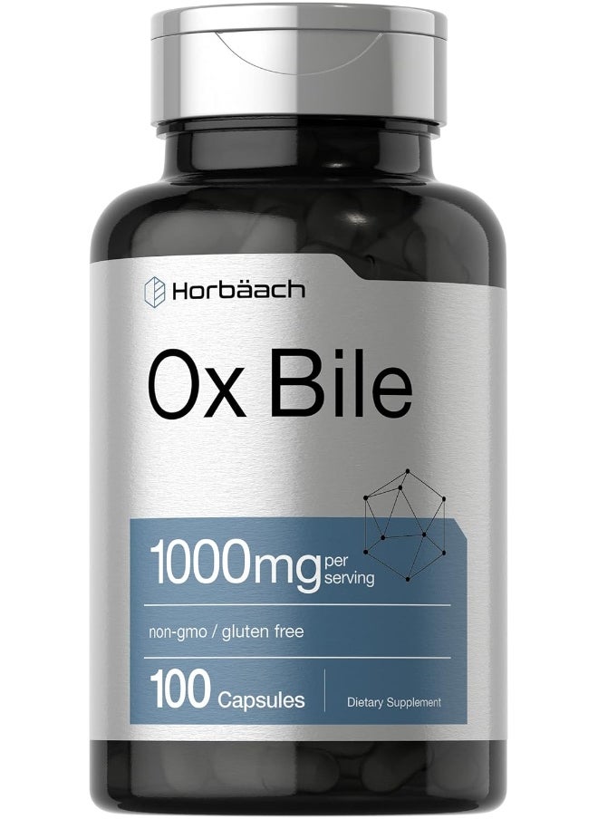 Horbaach Horbaach Ox Bile Non-GMO & Gluten Free Digestive Enzymes Supplement Made of Purified Bile Salts for Gallbladder - 1000 mg, 100 Capsules  - Image 1