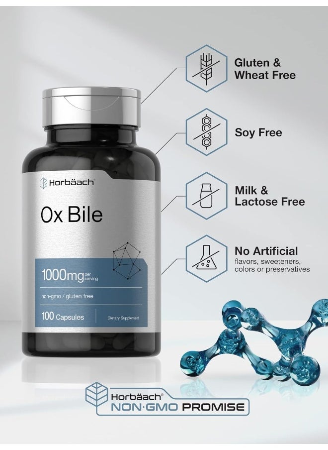 Horbaach Horbaach Ox Bile Non-GMO & Gluten Free Digestive Enzymes Supplement Made of Purified Bile Salts for Gallbladder - 1000 mg, 100 Capsules  - Image 5