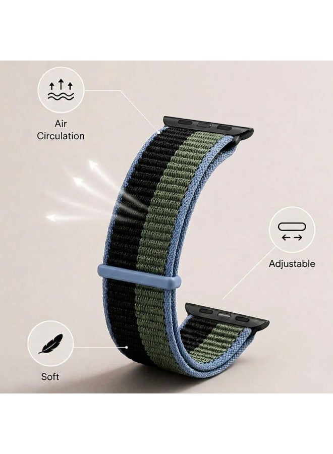 CATANES Breathable Nylon Sport Loop Band Compatible with Apple Watch 44mm 45mm 46mm 49mm for Women Men, iWatch Wrist Straps for Ultra 3 2, Se, Series 11 10 9 8 7 - black green - Image 3