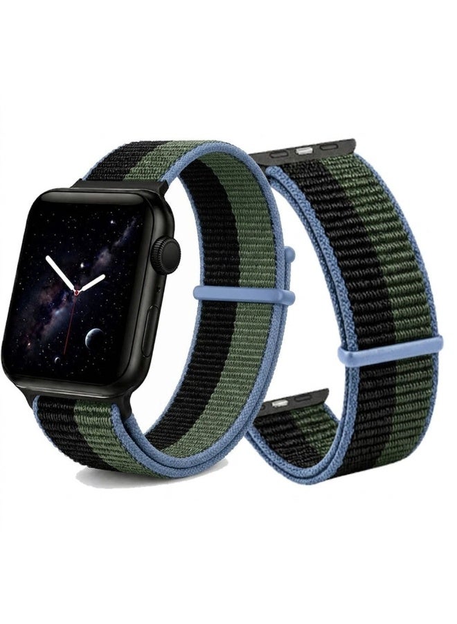 CATANES Breathable Nylon Sport Loop Band Compatible with Apple Watch 44mm 45mm 46mm 49mm for Women Men, iWatch Wrist Straps for Ultra 3 2, Se, Series 11 10 9 8 7 - black green - Image 2