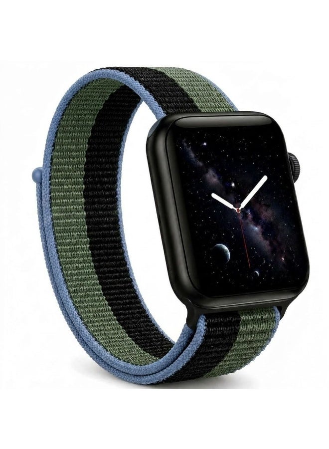 CATANES Breathable Nylon Sport Loop Band Compatible with Apple Watch 44mm 45mm 46mm 49mm for Women Men, iWatch Wrist Straps for Ultra 3 2, Se, Series 11 10 9 8 7 - black green - Image 1