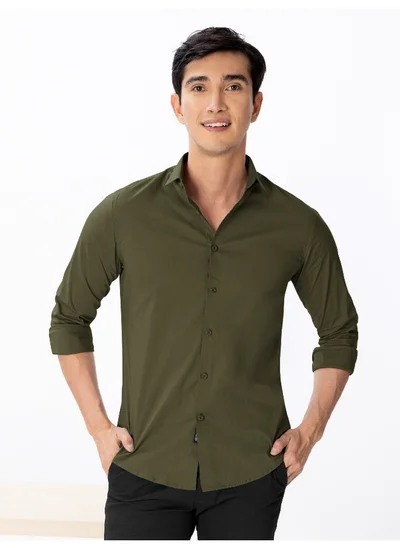 Beyoung BEYOUNG Army Green Plain Cotton Shirts