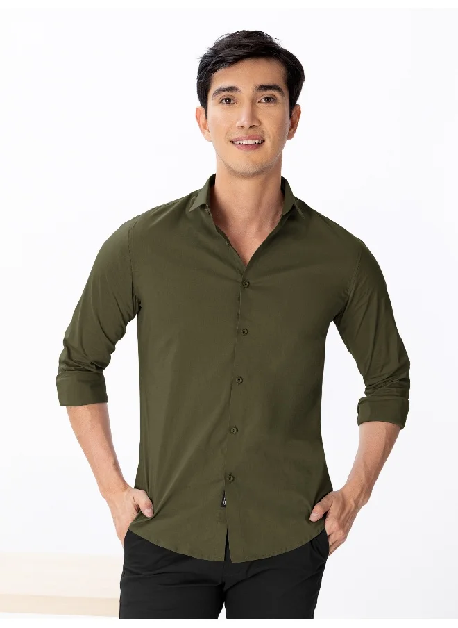 Beyoung BEYOUNG Army Green Plain Cotton Shirts