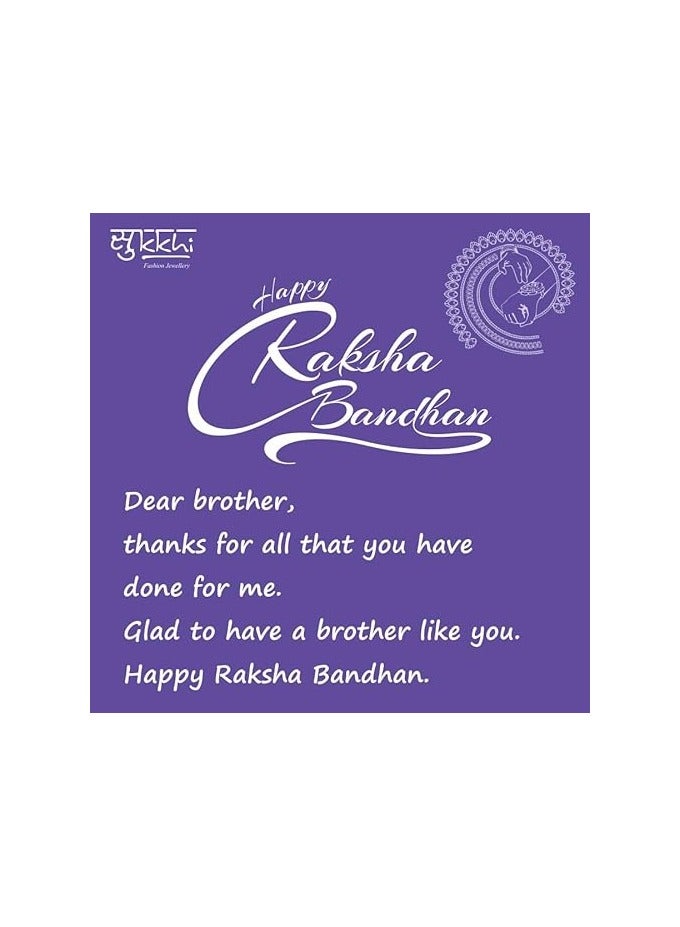 Sukkhi Rakhi Stylish Kundan Rakhi Combo and Designer Gold Plated Premium Rakhi for Brother, Roli Chawal and Greeting Card Rakhi for Bhaiya Rakhi for MEN Kundan Rakhi Rakhi Combo-Set of 2 - Image 4