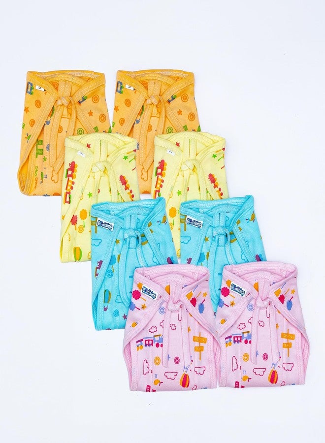 Bumsies Tie up Nappy For Babies, Reusable, Washable Soft Muslin Cotton Padded Nappy/Langot for New Born Baby | Gentle on Baby Skin, Pack of 8 | NewBorn Size, Dyd, Printed - Image 1