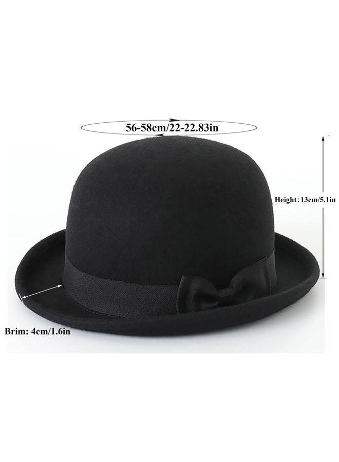 CXQRR Black Bowler Derby Hat Short Rolled Brim Fedora Hat for Men and Women - Image 2