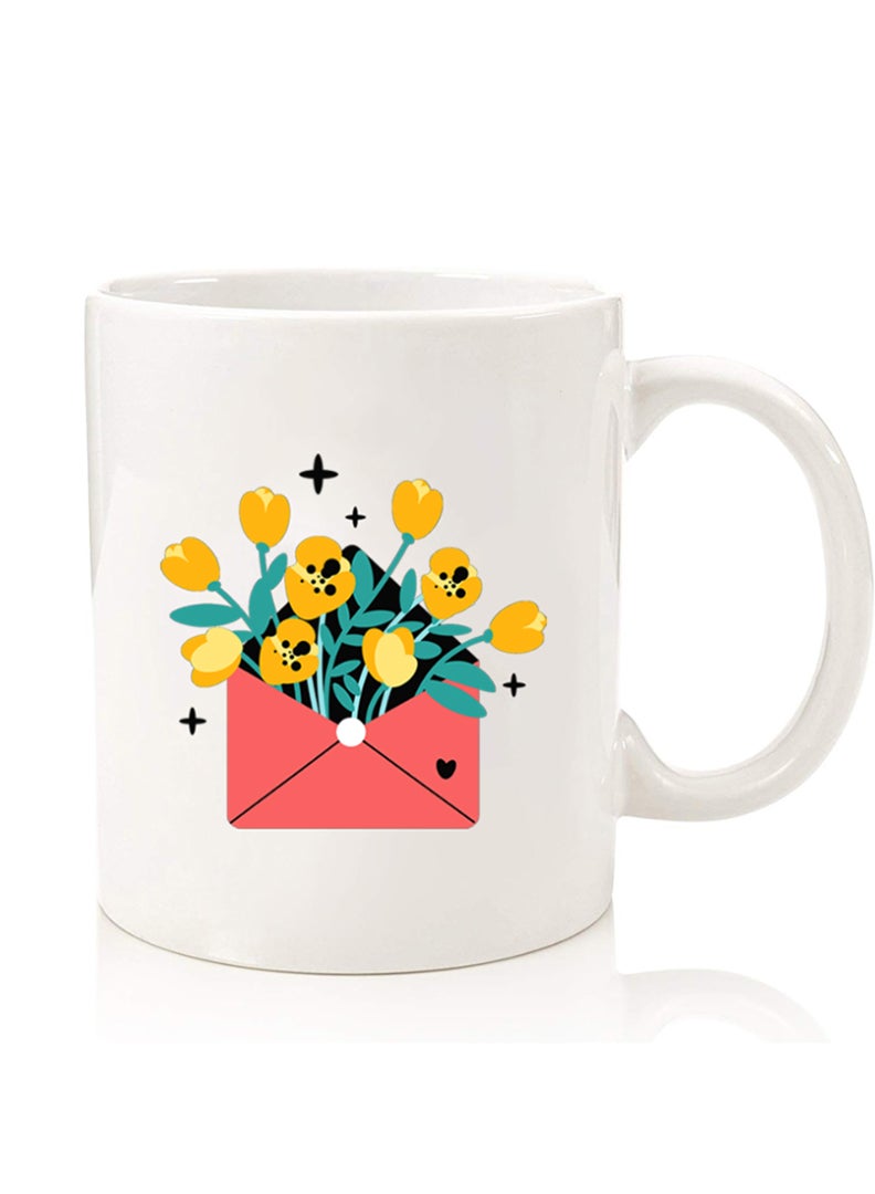 Theodor Premium Quality Two Sided Printed Coffee Mug Tea Cup For Home Office, Kids Men Women flowers in envelope - Image 1
