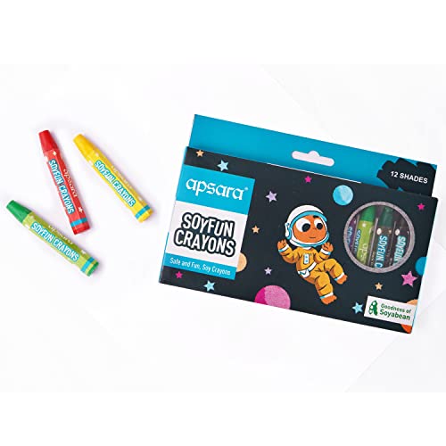 Apsara Soyfun Crayons - 12 Shades | Hexagonal Shape For Easy Grip | Vivid & Bright Colours | Non-Toxic & Child Friendly | For 1-4 Year Old Kids | 12 Shades In Each Pack - Multicolor - Image 4