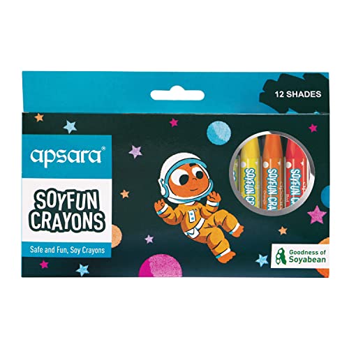 Apsara Soyfun Crayons - 12 Shades | Hexagonal Shape For Easy Grip | Vivid & Bright Colours | Non-Toxic & Child Friendly | For 1-4 Year Old Kids | 12 Shades In Each Pack - Multicolor - Image 1