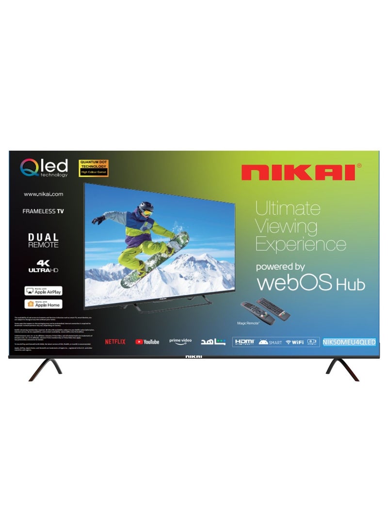 NIKAI 50 Inch QLED WebOS 4K Smart UHD TV, 60Hz, Hands-Free Voice Control, Dolby Digital, Built-in Wi-Fi, Bluetooth, High Colour Gamut, Effortless Connectivity With Android & Apple Devices, Model 2025, 2 Year Warranty - NIK50MEU4QLED1 Black - Image 1